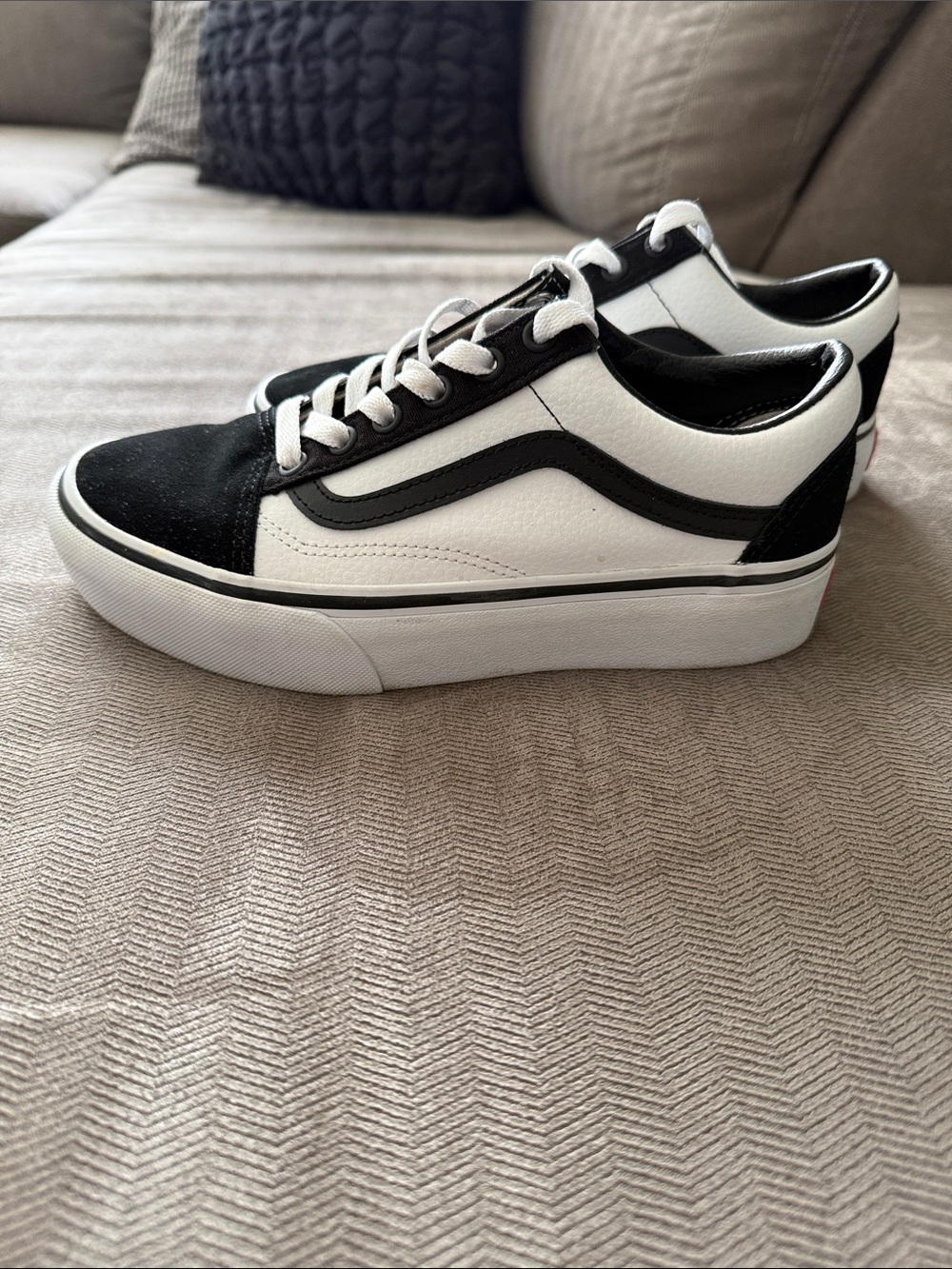 Women’s Custom Vans Black and White Old Skool Platform Sneakers